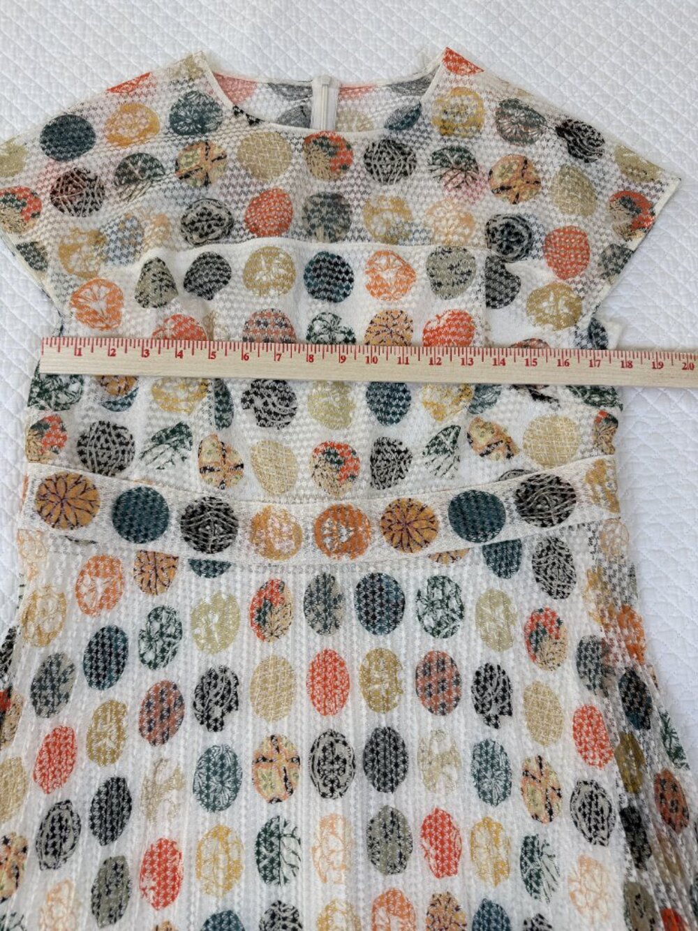 Akris Punto Multicolor Dot Pleated Mesh Dress Cream SZ 12 - Picture 11 of 12